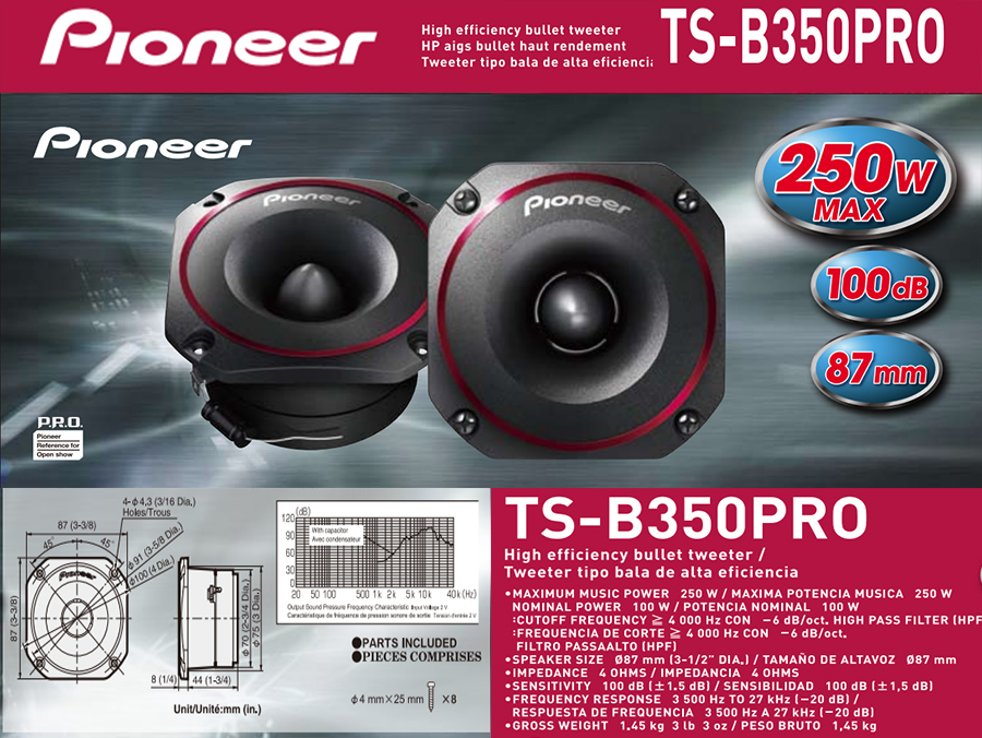 PIONEER TS-B350PRO TWEETER ΚΟΡΝΑ (87x87 mm )Τεμάχιο τετράγωνη