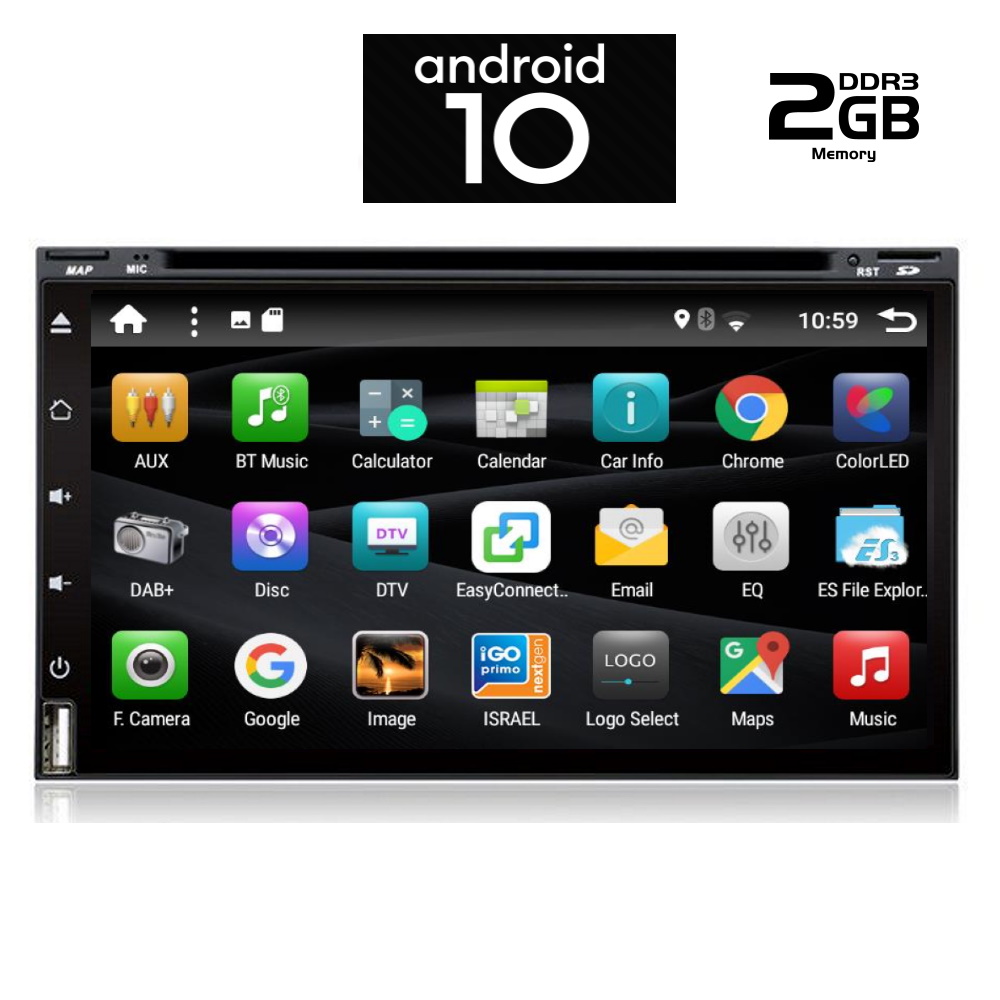 MULTIMEDIA  2 DIN  7΄΄ – ANDROID 10 – CPU : CORTEX  A7  4core  1.2Ghz – RAM DDR3 : 2GB  AN X689_GPS (DVD)