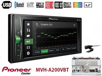 Pioneer MVH-A200VBT ( + τοποθέτηση ) Ιδανικό για μεγάλα ηχοσυστήματα Multimedia Οθόνη 2din iso 6,2inch, Multi colour, Radio, Us