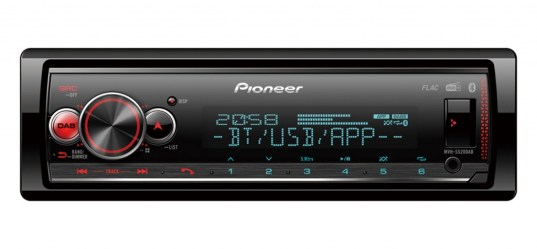 Pioneer MVH-S520DAB σχεδιασμένο για android & ios ( iphone ) bluetooth, radio dab, usb, aux, 3 ζευγ. RCA ,4Χ50W , multi colour  