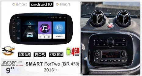 SMART 453 (μετά το 2016) Android 10 οθόνη αυτοκίνητου 9'' 4GB με GPS WI-FI (ηχοσύστημα αφής 9